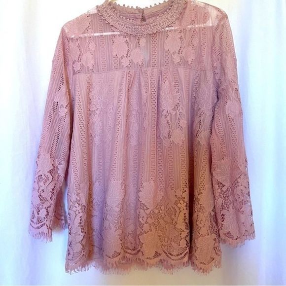 SoHo NYC Pink Over Lay Lace Long Sleeve Top Size XL New with tag - Picture 1 of 7